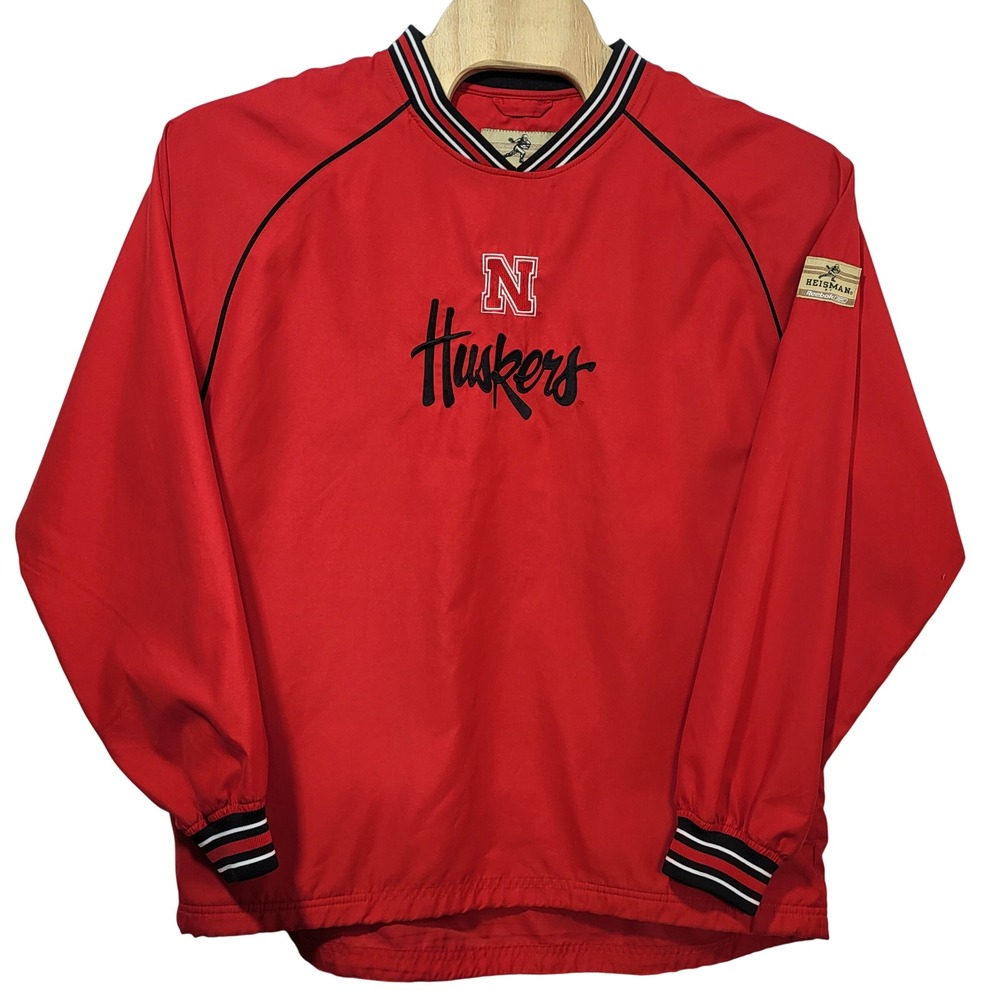 VTG Reebok Heisman‎ Collection Nebraska Huskers V-Neck Windshirt Red Mens Large